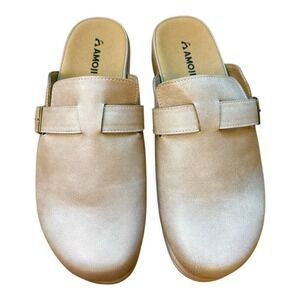 AMOJI Tan Faux Leather Clogs Slip-On Mules Size 41 (US Women's 10)